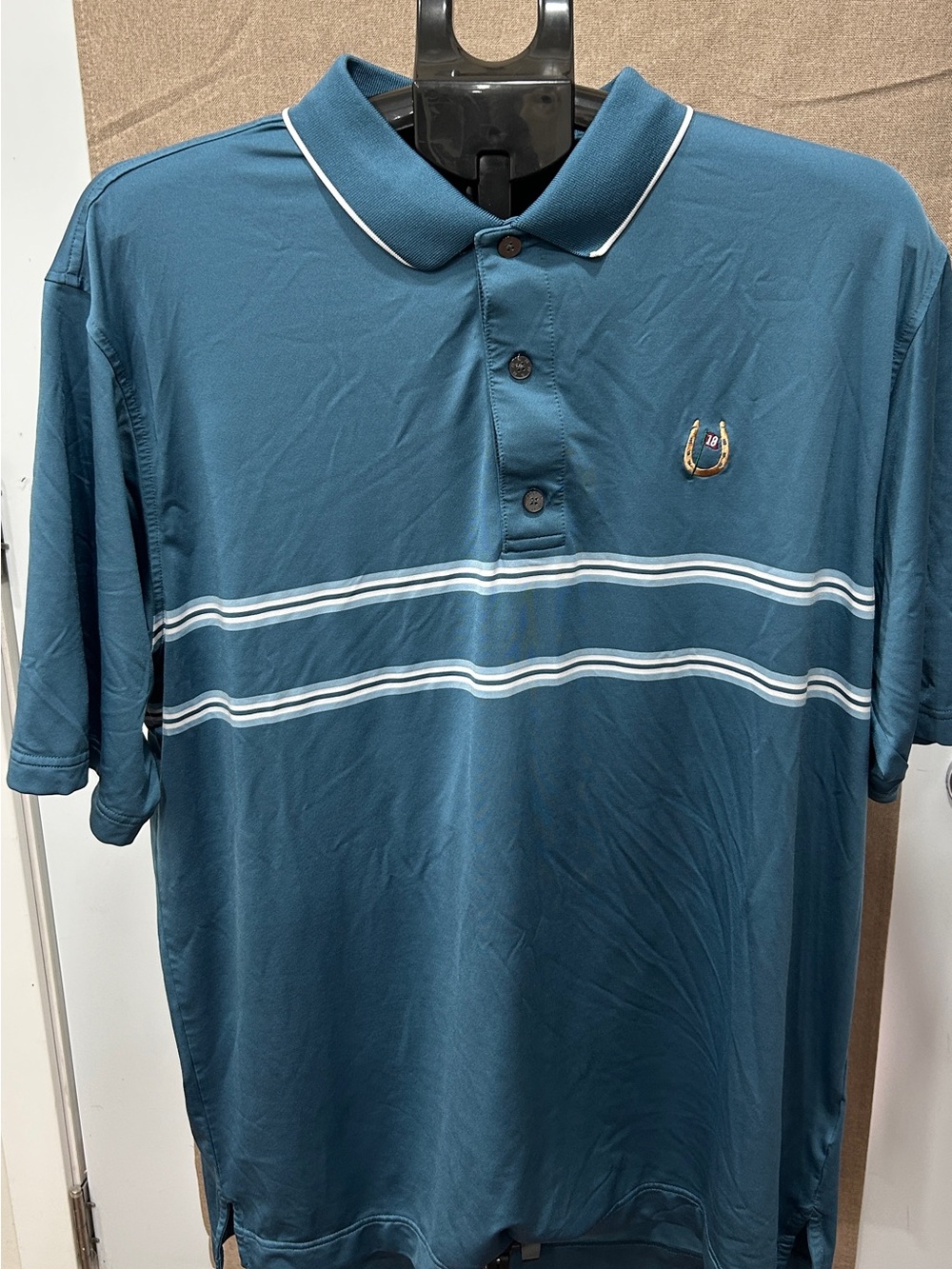 FootJoy Men's Teal Polo with White Double Stripes